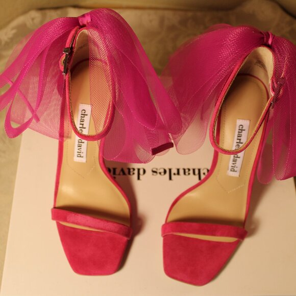 Charles David - Suede Emotional - Oversized Bow - Heeled Sandal - Fuschia - Picture 7 of 10